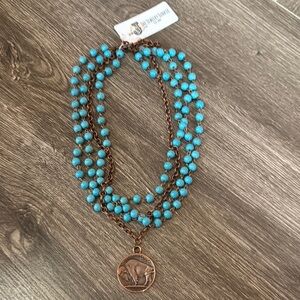 Turquoise Beaded Necklace with Bronze Pendant